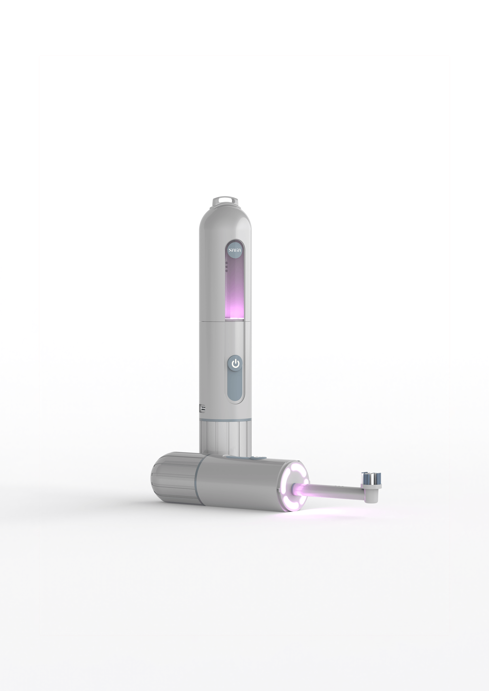 Raspall dental elèctric AURA amb la base de neteja il·luminada en lila